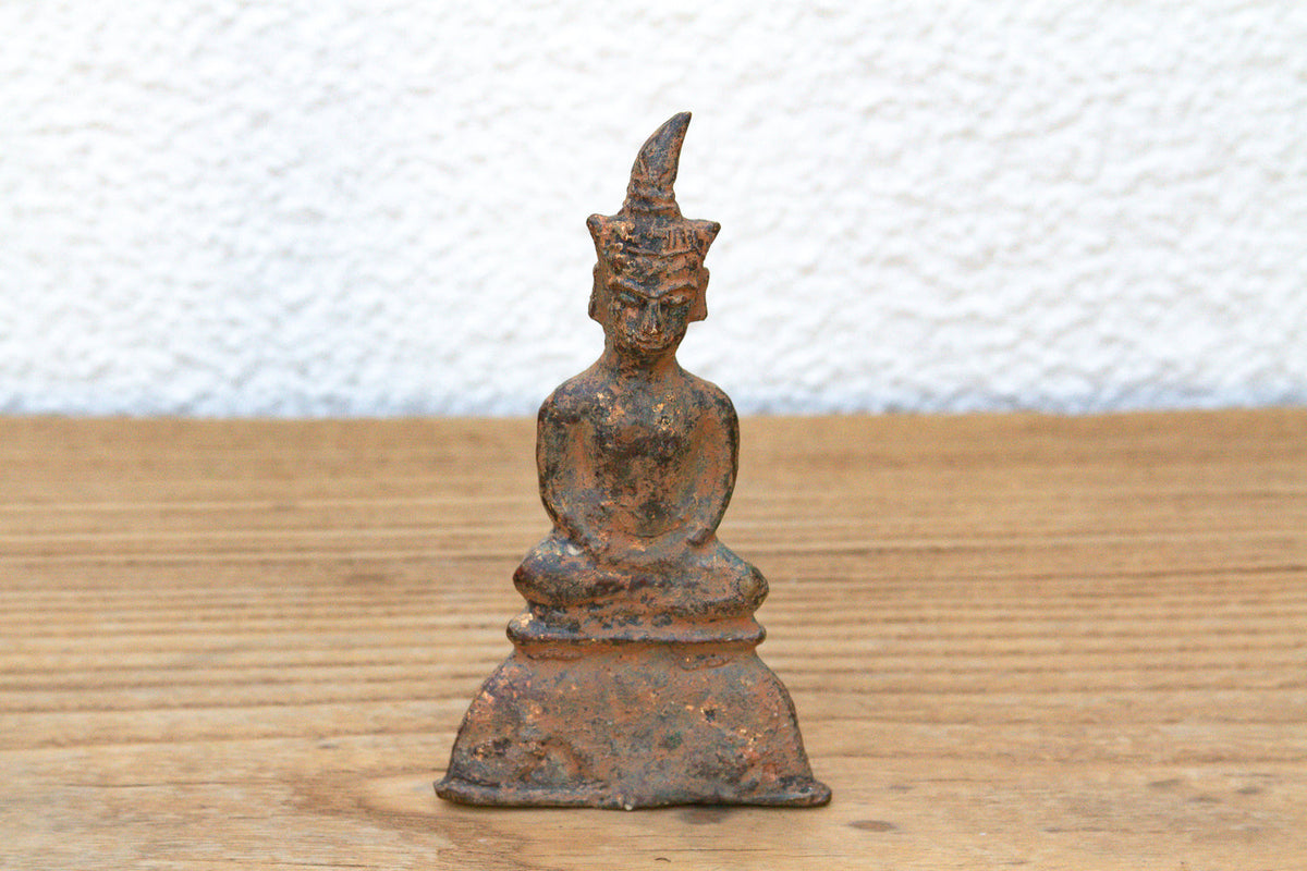 Ancient Laos Artifact Style Bronze Miniature Buddha
