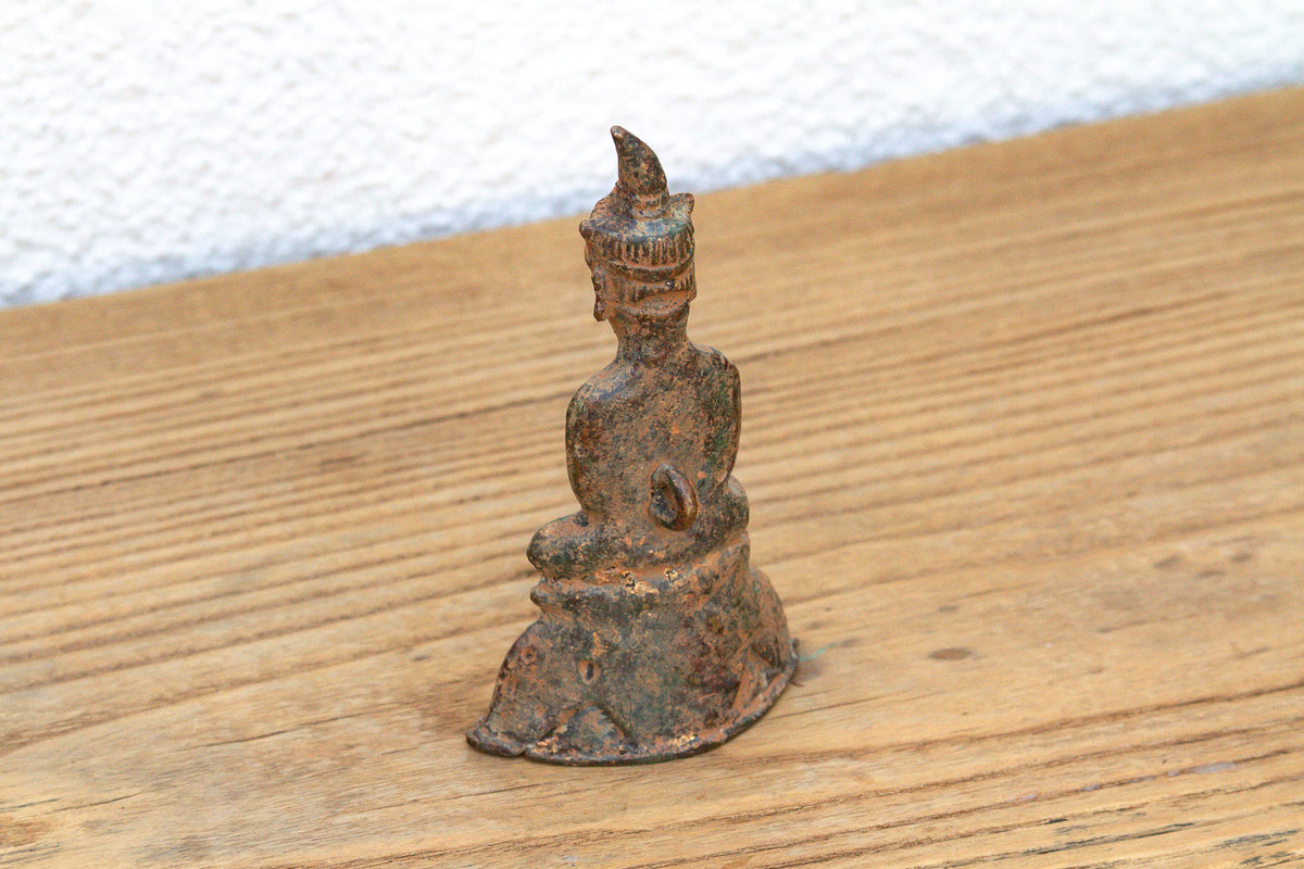 Ancient Laos Artifact Style Bronze Miniature Buddha