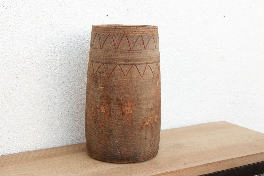 Oxidized Wood Naga Tribal Vessel