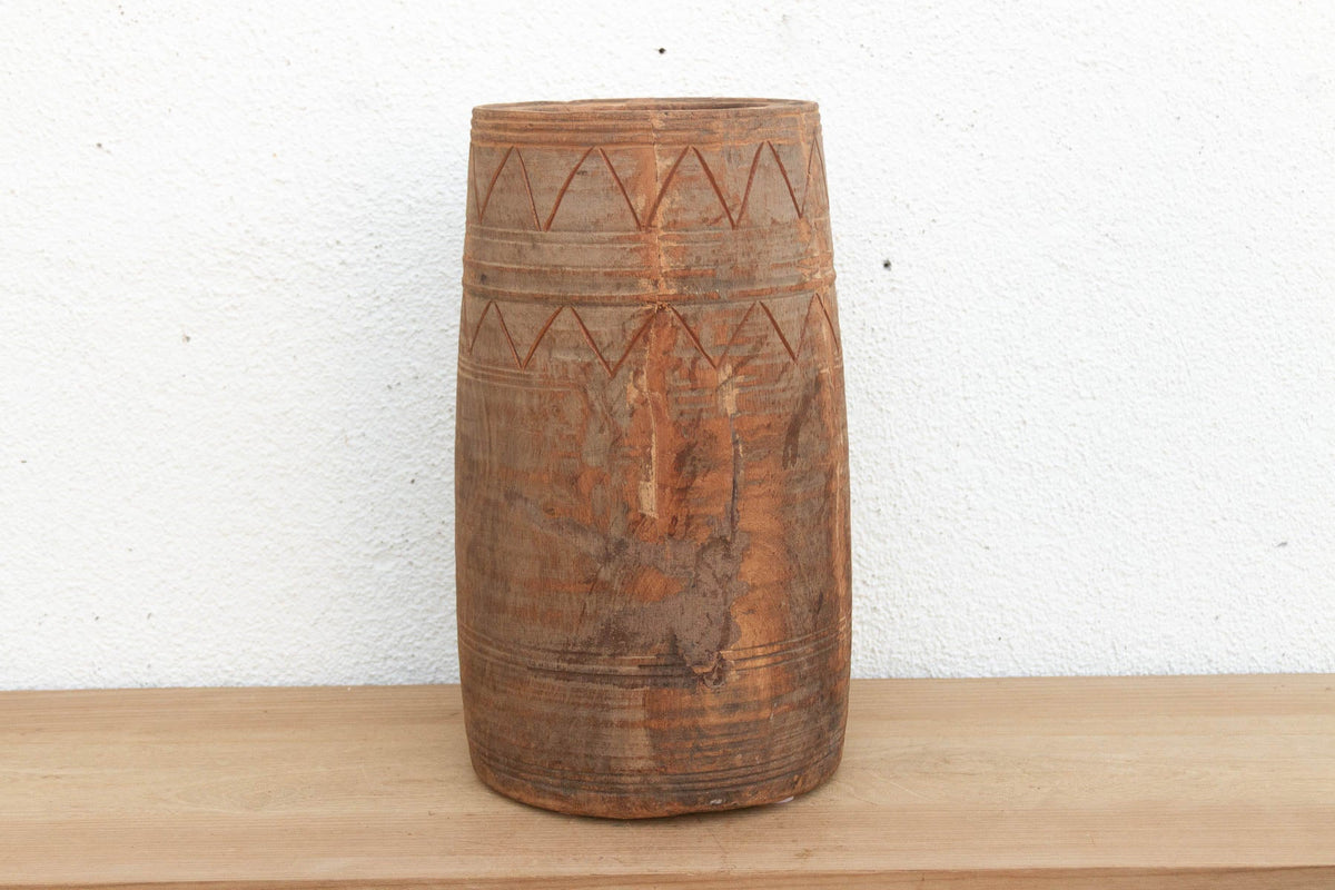 Oxidized Wood Naga Tribal Vessel