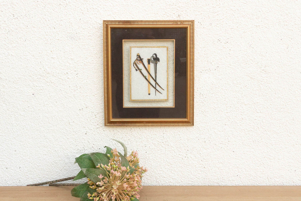 Vintage Indian Framed Art Ceremonial Crossed Swords