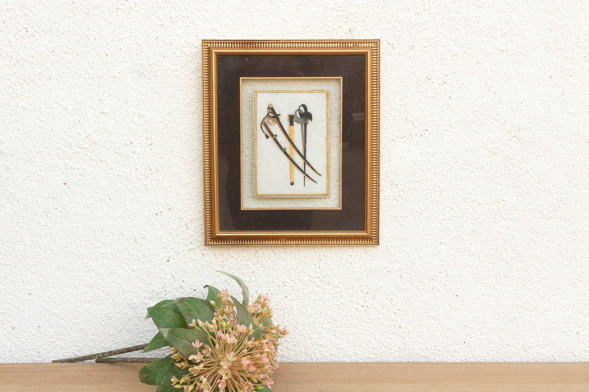 Vintage Indian Framed Art Ceremonial Crossed Swords