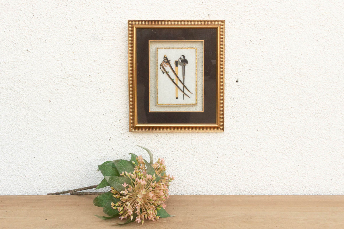 Vintage Indian Framed Art Ceremonial Crossed Swords