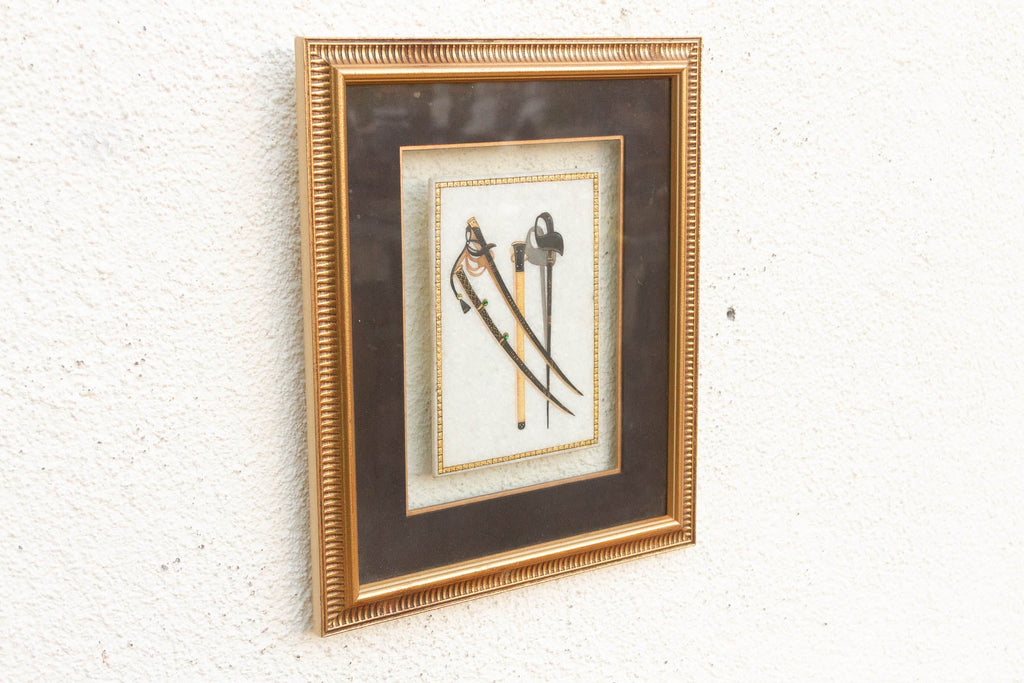 Vintage Indian Framed Art Ceremonial Crossed Swords