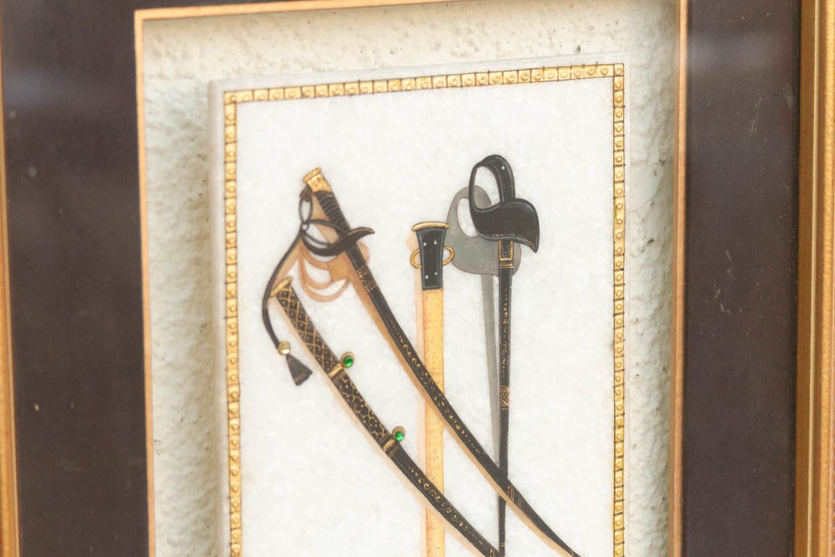 Vintage Indian Framed Art Ceremonial Crossed Swords