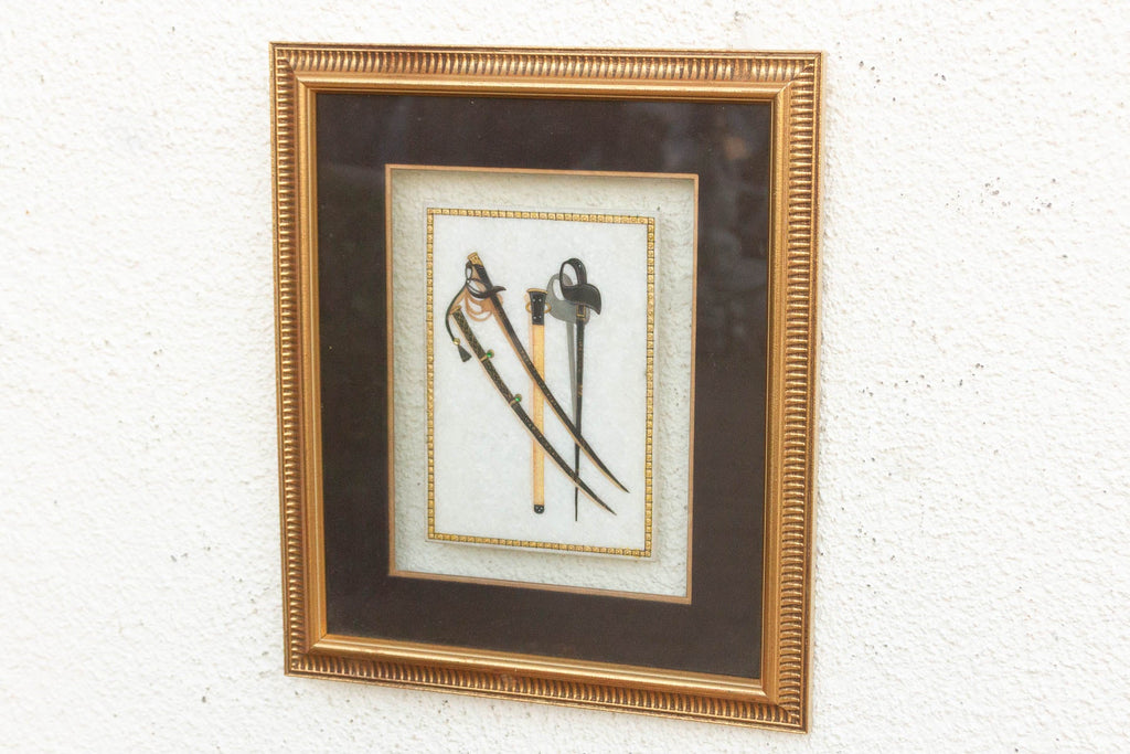 Vintage Indian Framed Art Ceremonial Crossed Swords