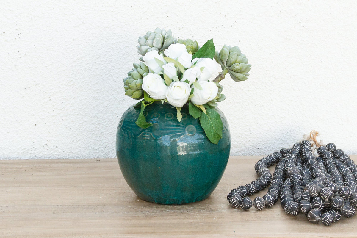 Deep Emerald Glazed Ceramic Vase
