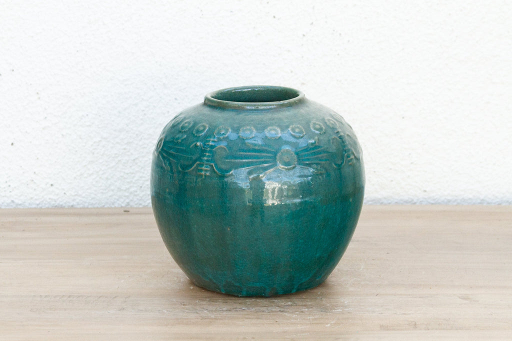 Deep Emerald Glazed Ceramic Vase