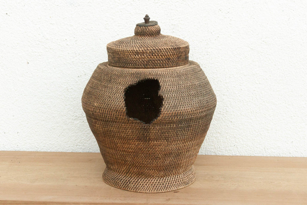 Finely Woven Southeast Asian Lidded Basket