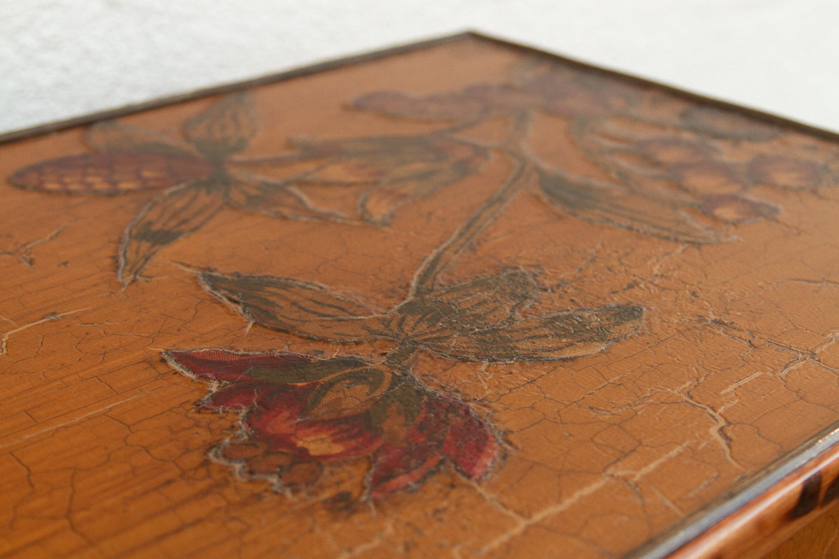 Vintage Bamboo Chinoiserie Cabinet w/Floral Applique