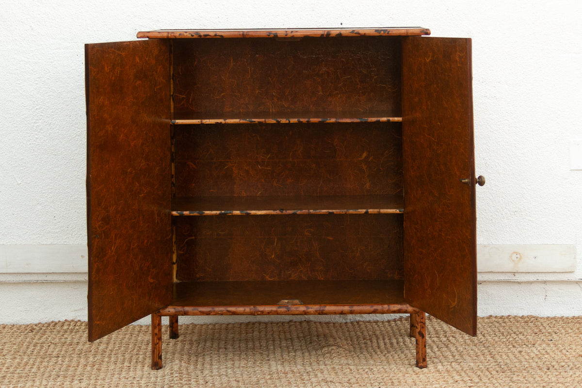 Vintage Bamboo Chinoiserie Cabinet w/Floral Applique