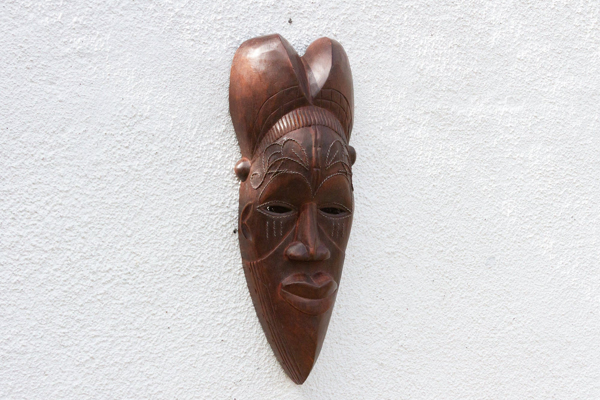 Metal Inlay decorative Kwele African Mask
