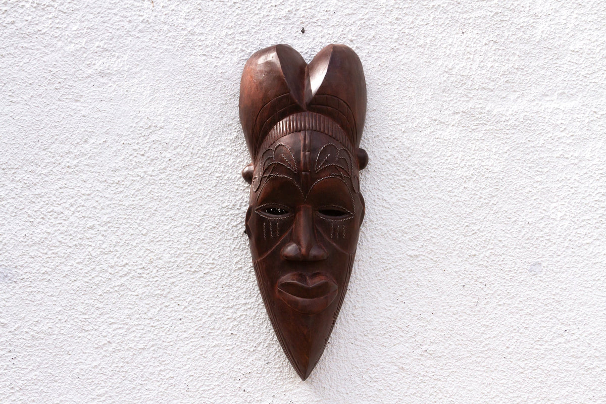 Metal Inlay decorative Kwele African Mask