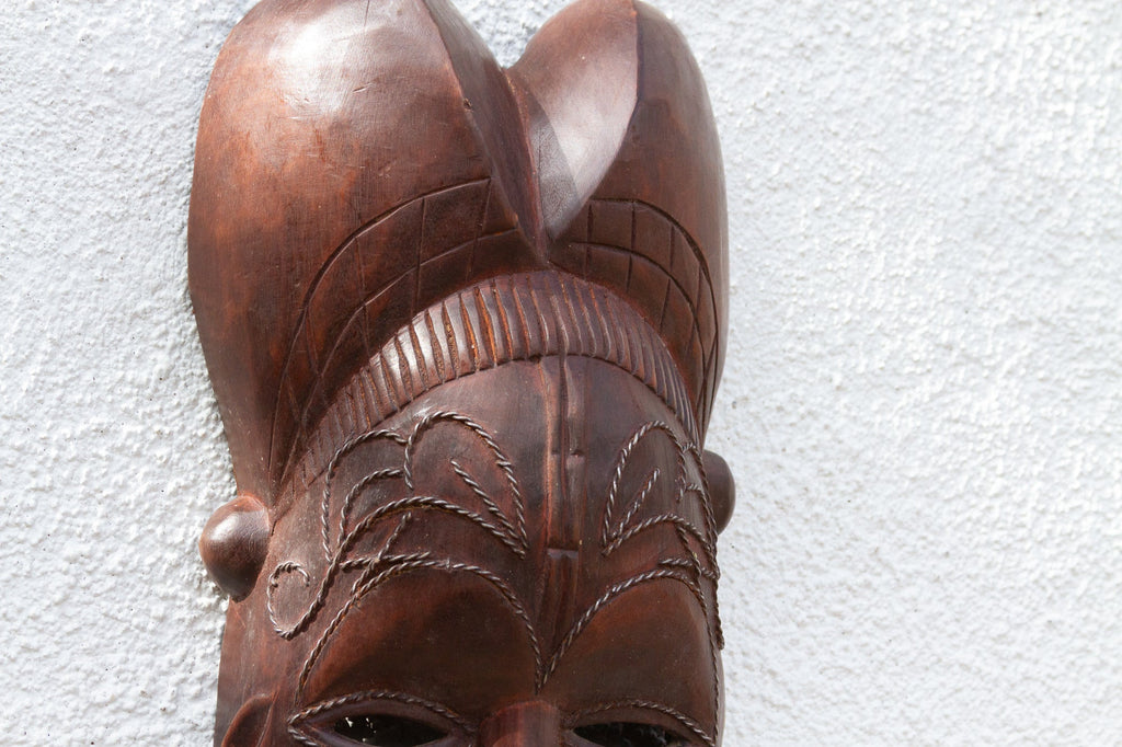 Metal Inlay decorative Kwele African Mask