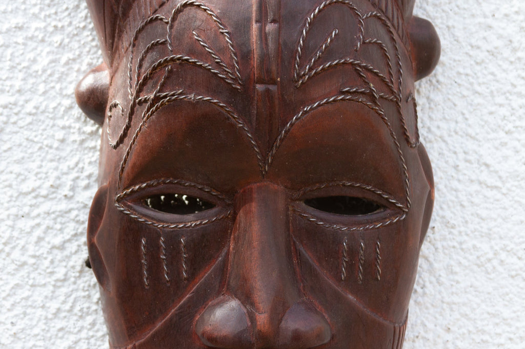 Metal Inlay decorative Kwele African Mask