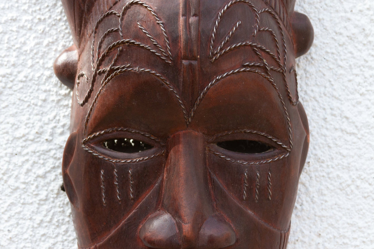 Metal Inlay decorative Kwele African Mask