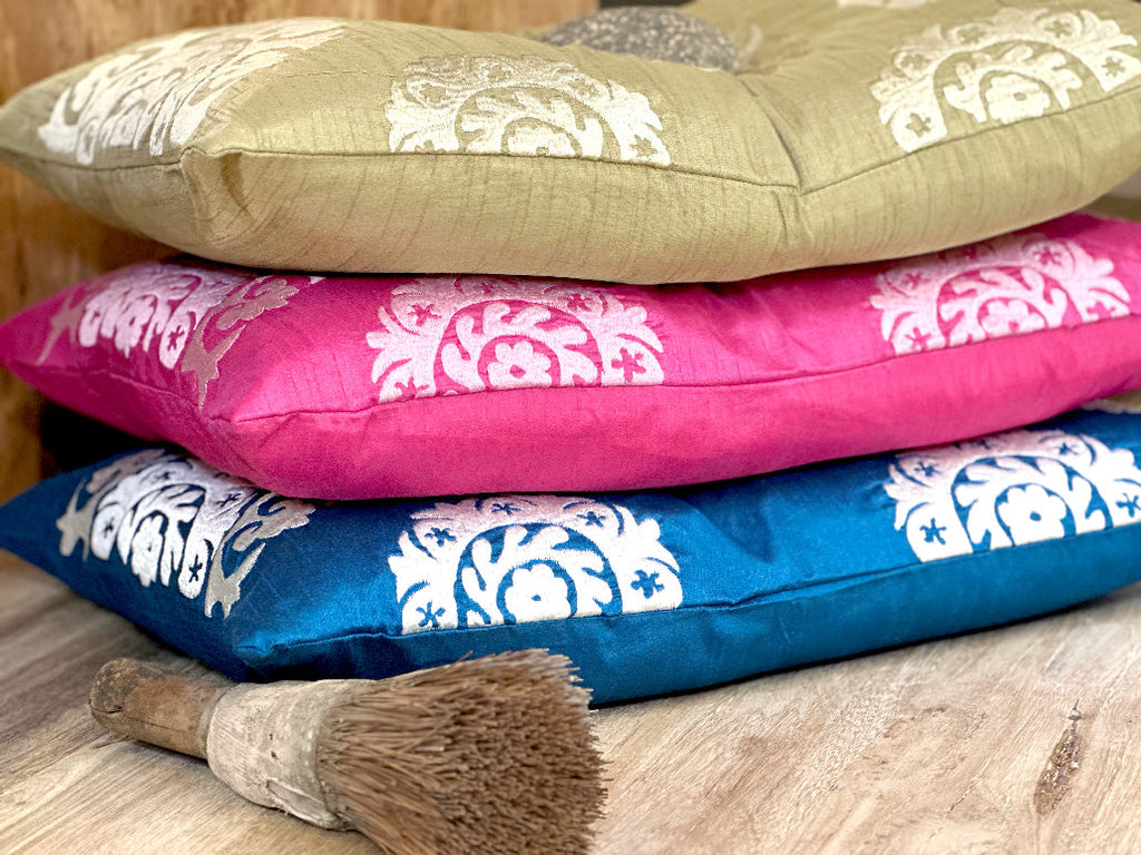 Tea Green Silk Suzani Pillow Cover