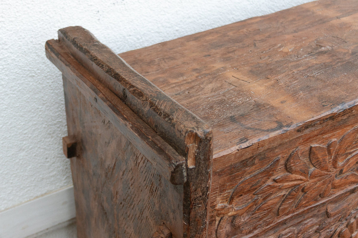 Antique Swat Valley Carved Chest Console