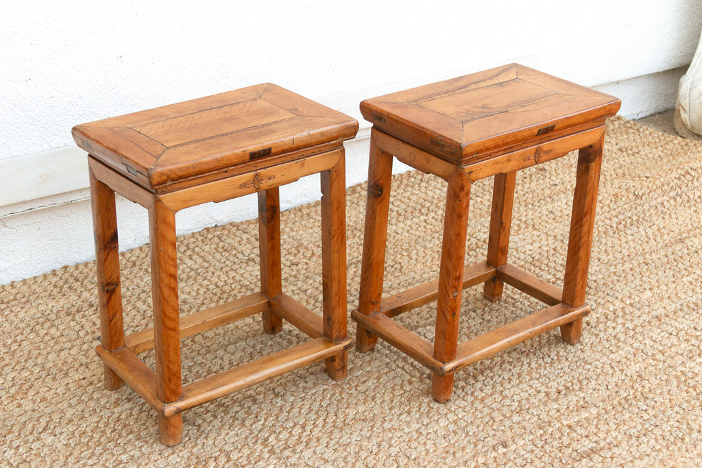 Pair of Antique Chinese Rectangular Stools