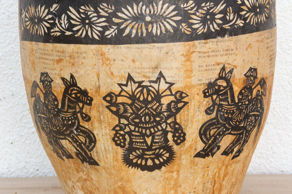 Large Paper Mache Pot, Horse & Rider Designs