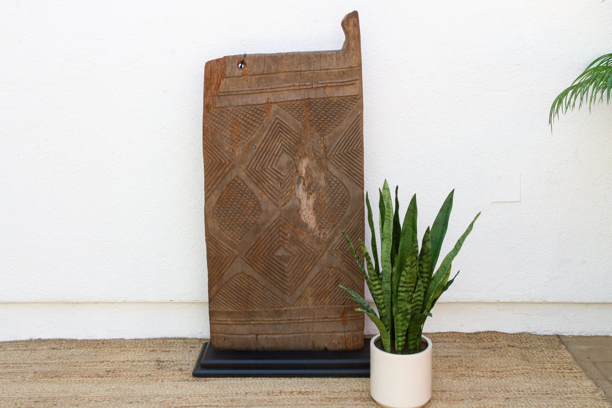 Ancient Diamond Motif Dogon Door on Stand