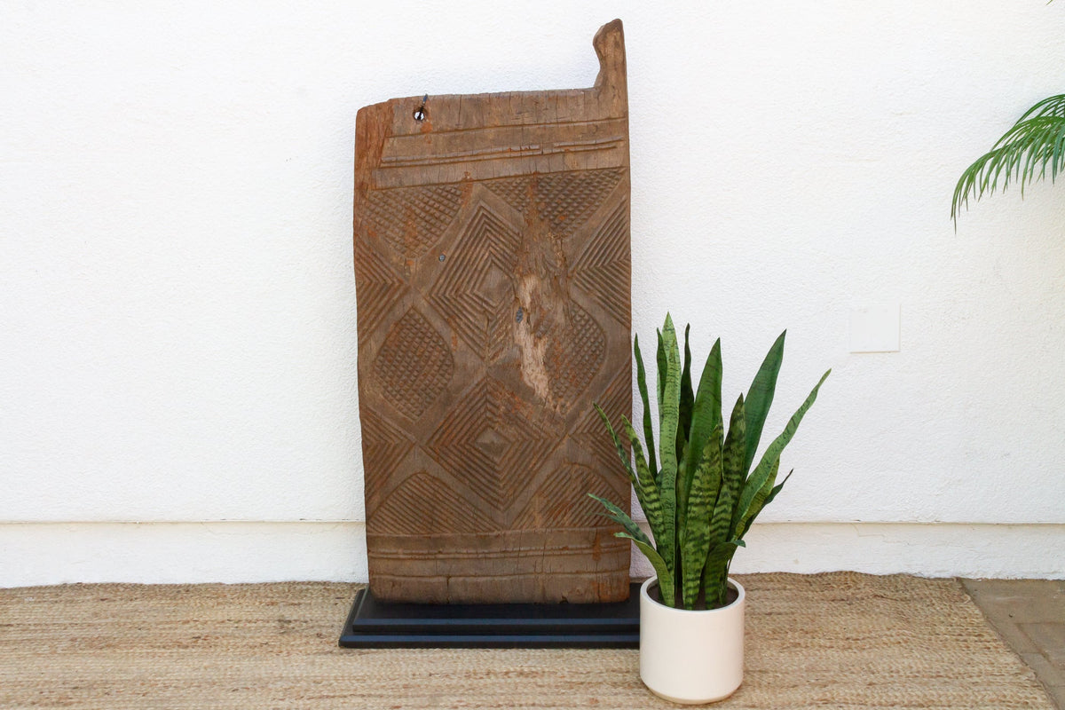 Ancient Diamond Motif Dogon Door on Stand