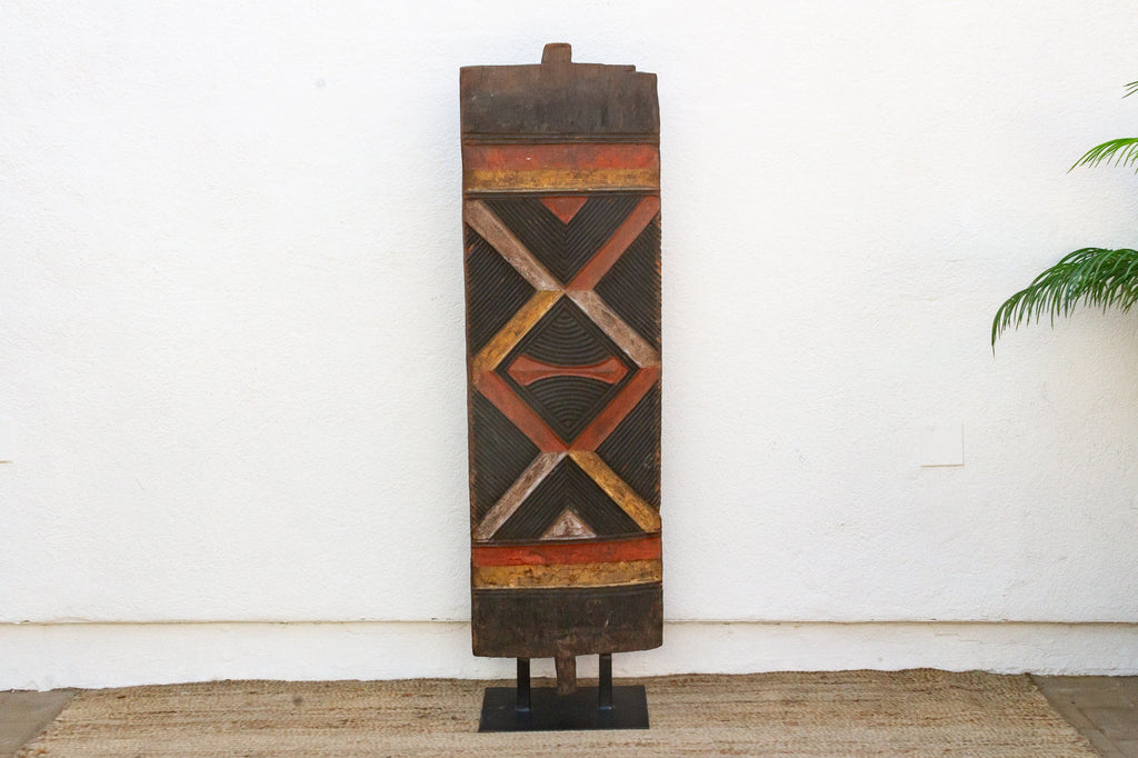 Early 20th Century Carved & Painted Bwa Door