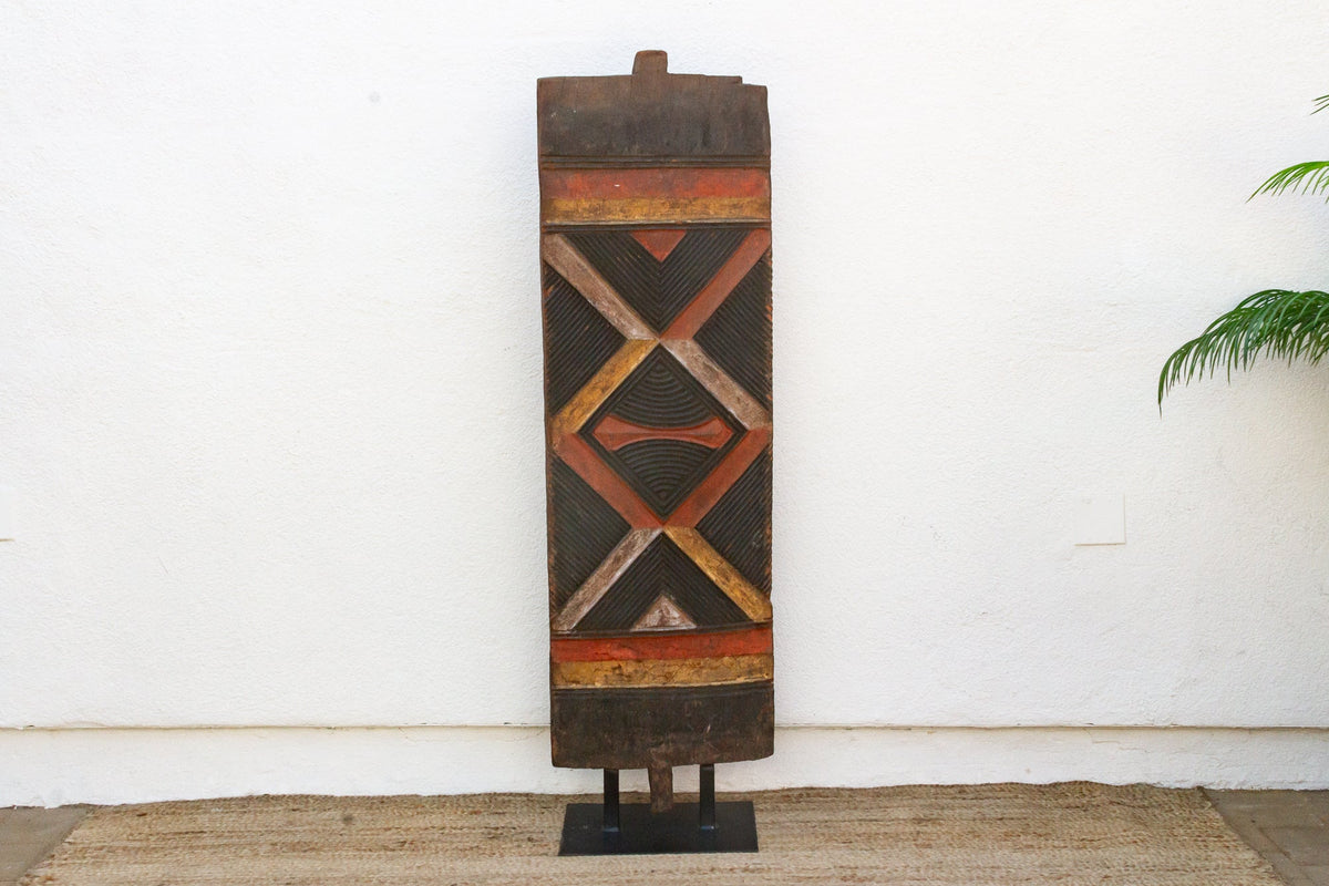 Early 20th Century Carved & Painted Bwa Door