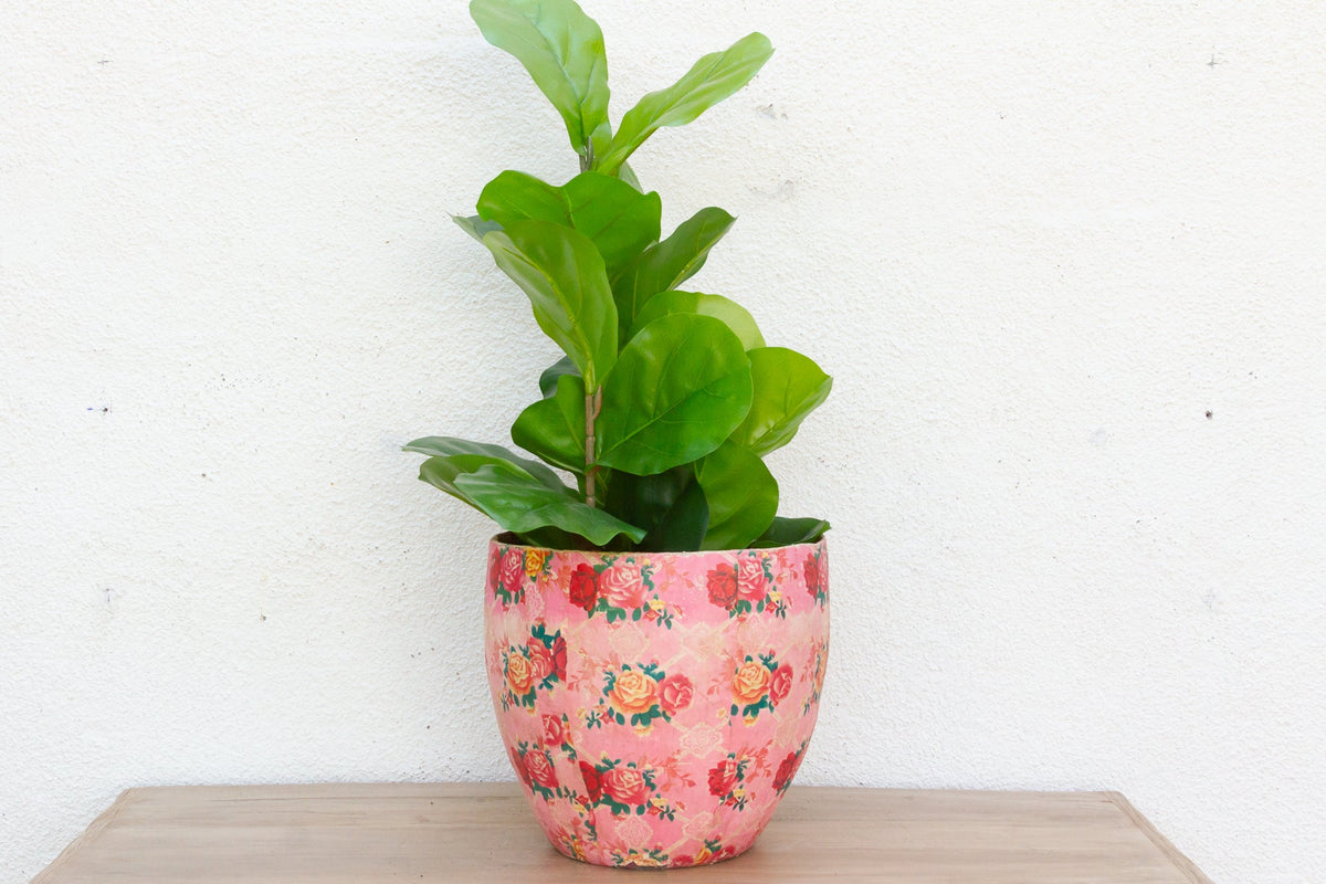 Rose Garden Vintage Paper Mache Pot