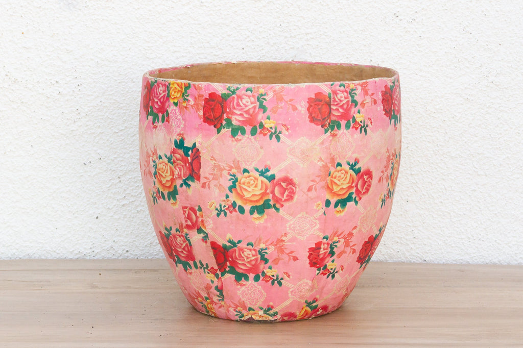 Rose Garden Vintage Paper Mache Pot