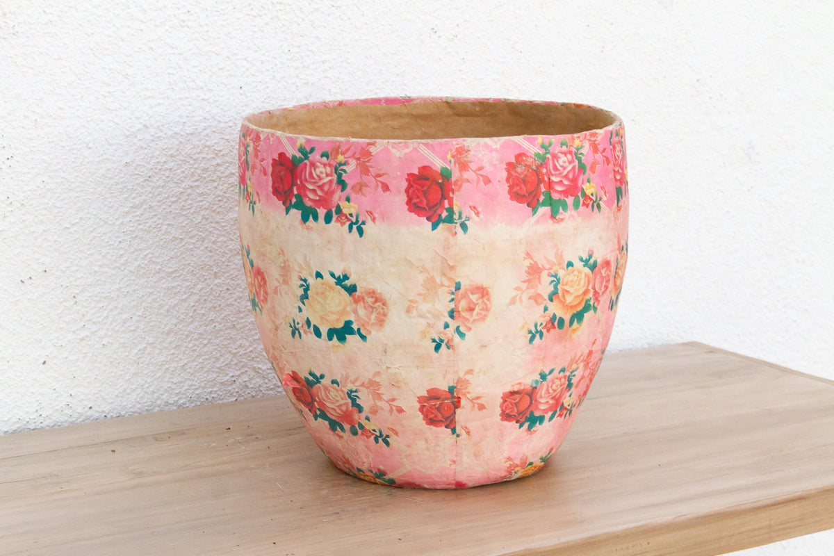 Rose Garden Vintage Paper Mache Pot