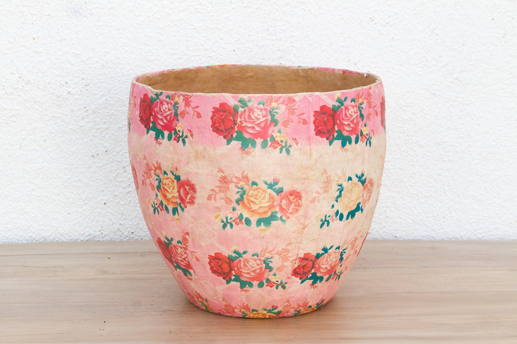 Rose Garden Vintage Paper Mache Pot