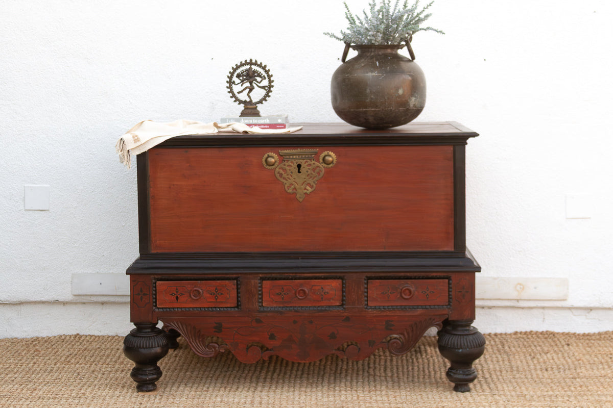 Large Antique Dutch Colonial Ceylon Chest on Stand