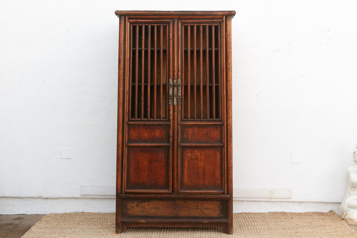 Tall Antique Chinese Lattice Noodle Cabinet