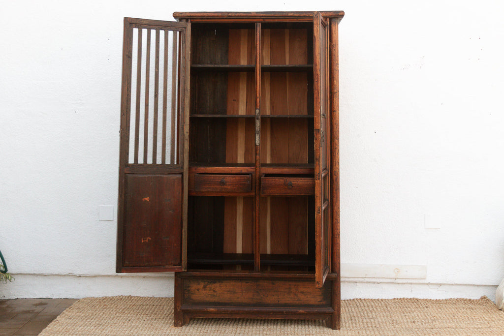 Tall Antique Chinese Lattice Noodle Cabinet
