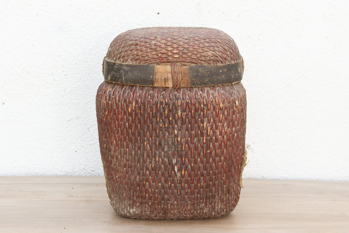 Antique Willow Storage Basket w/Lid