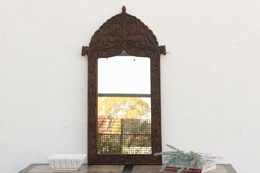 Vintage Carved Peacock & Floral Motif Mirror