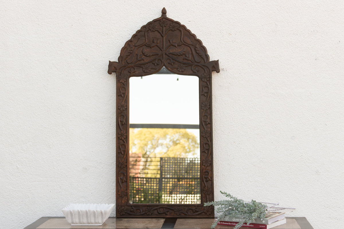 Vintage Carved Peacock & Floral Motif Mirror