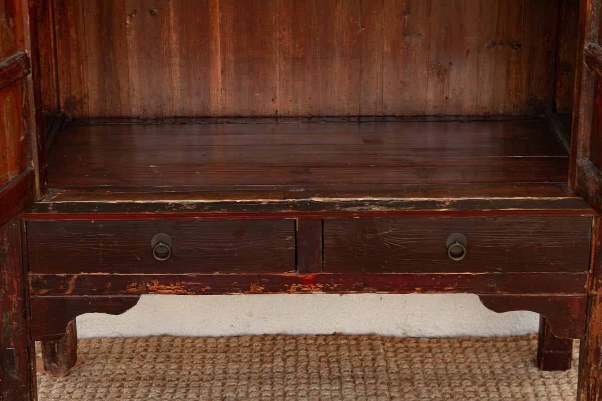 Antique Painted Medallions Red Lacquer Tall Cabinet (Trade)