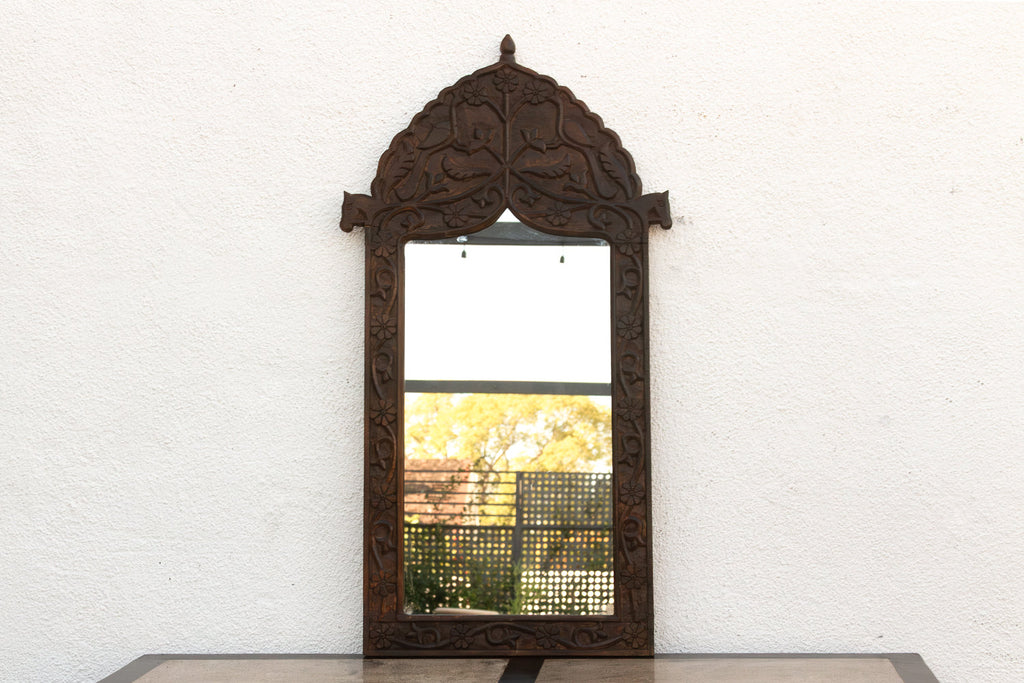 Vintage Carved Peacock & Floral Motif Mirror