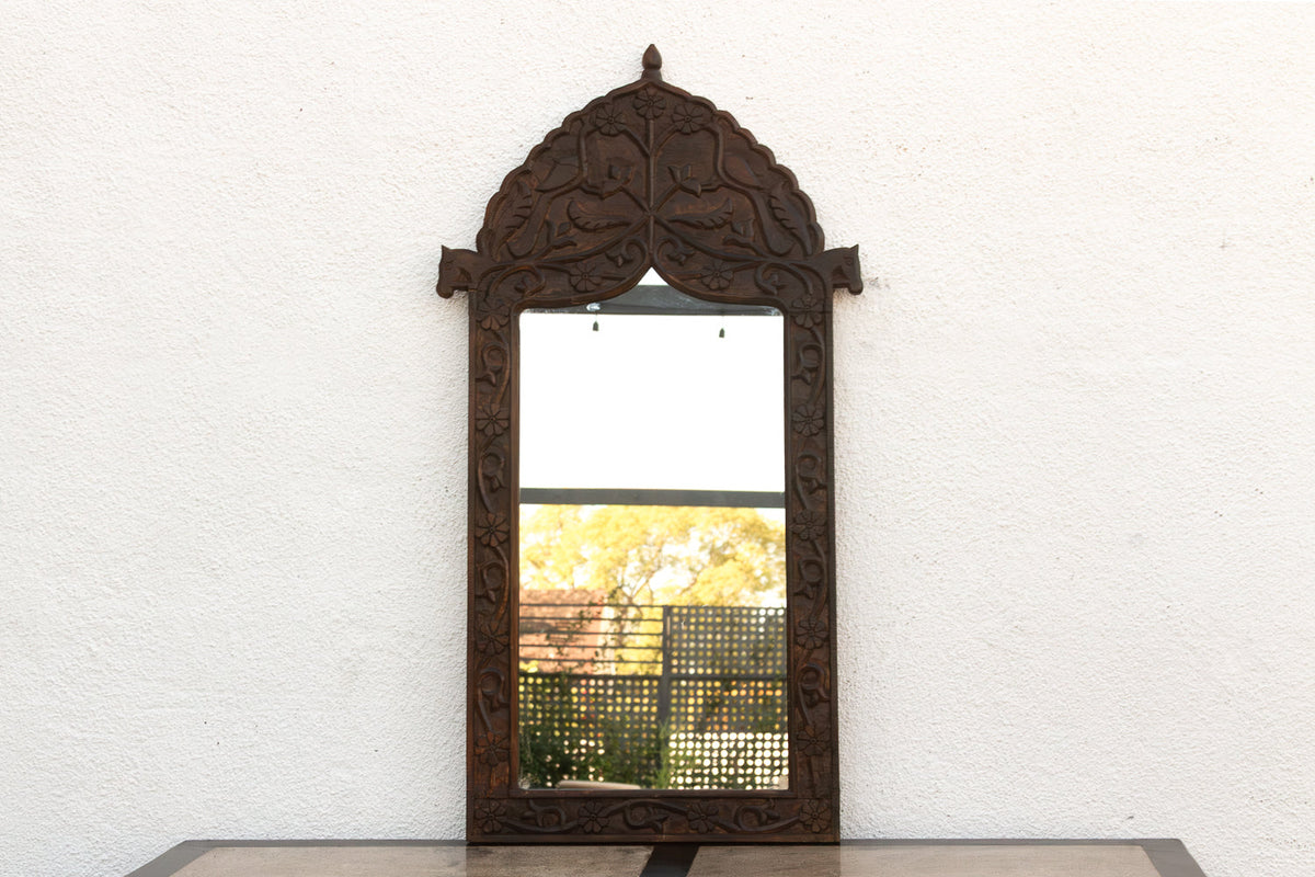 Vintage Carved Peacock & Floral Motif Mirror