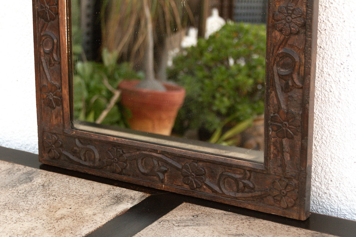 Vintage Carved Peacock & Floral Motif Mirror