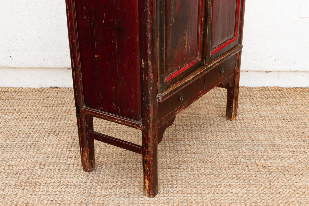 Antique Painted Medallions Red Lacquer Tall Cabinet (Trade)