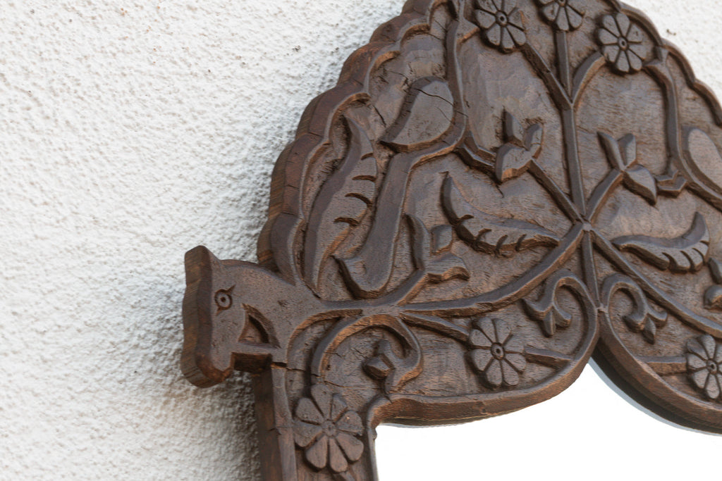 Vintage Carved Peacock & Floral Motif Mirror