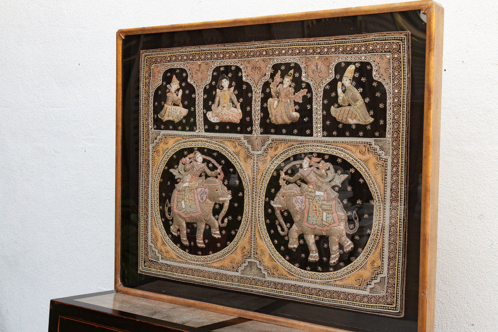 Large Framed Burmese Kalaga Elephants Tapestry