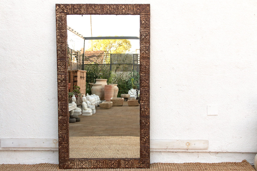 Large Antique Pressed Tin Tile Floor Mirror