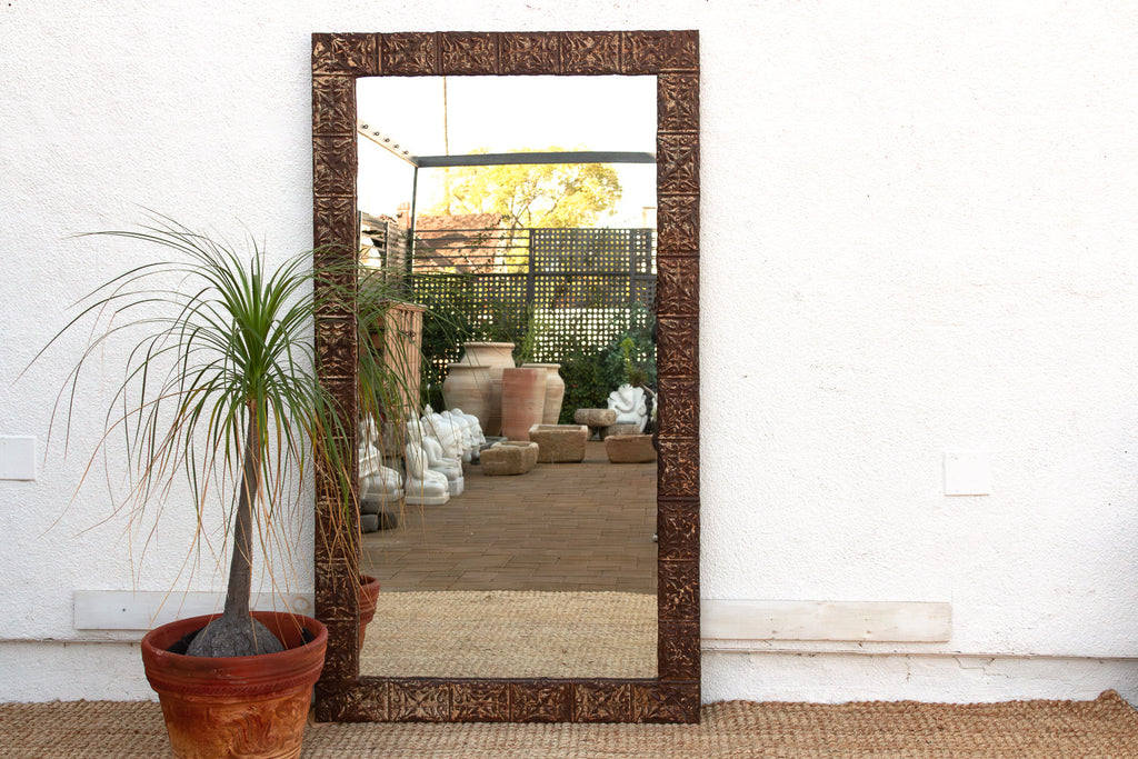 Large Antique Pressed Tin Tile Floor Mirror