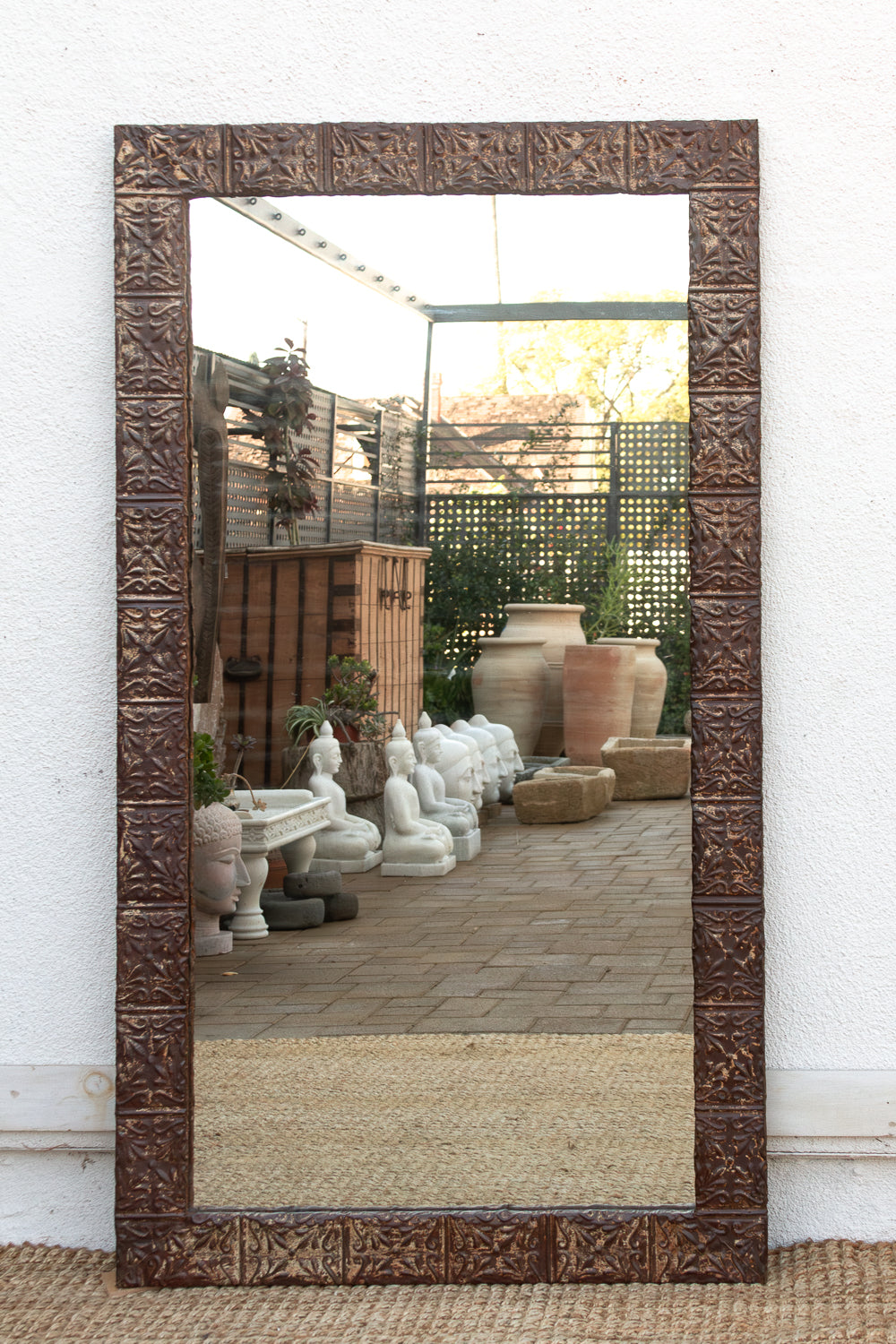 Large Antique Pressed Tin Tile Floor Mirror