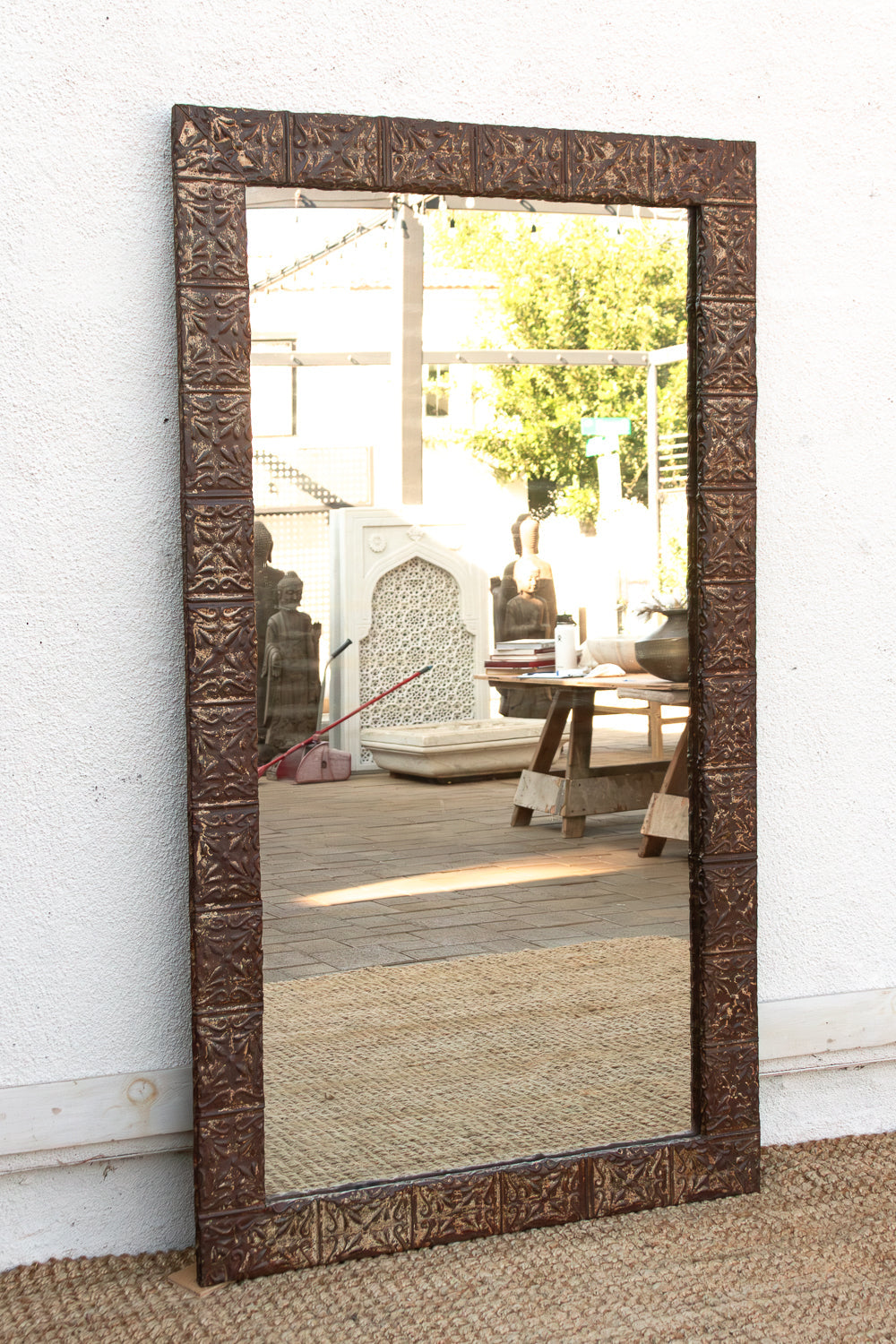 Large Antique Pressed Tin Tile Floor Mirror