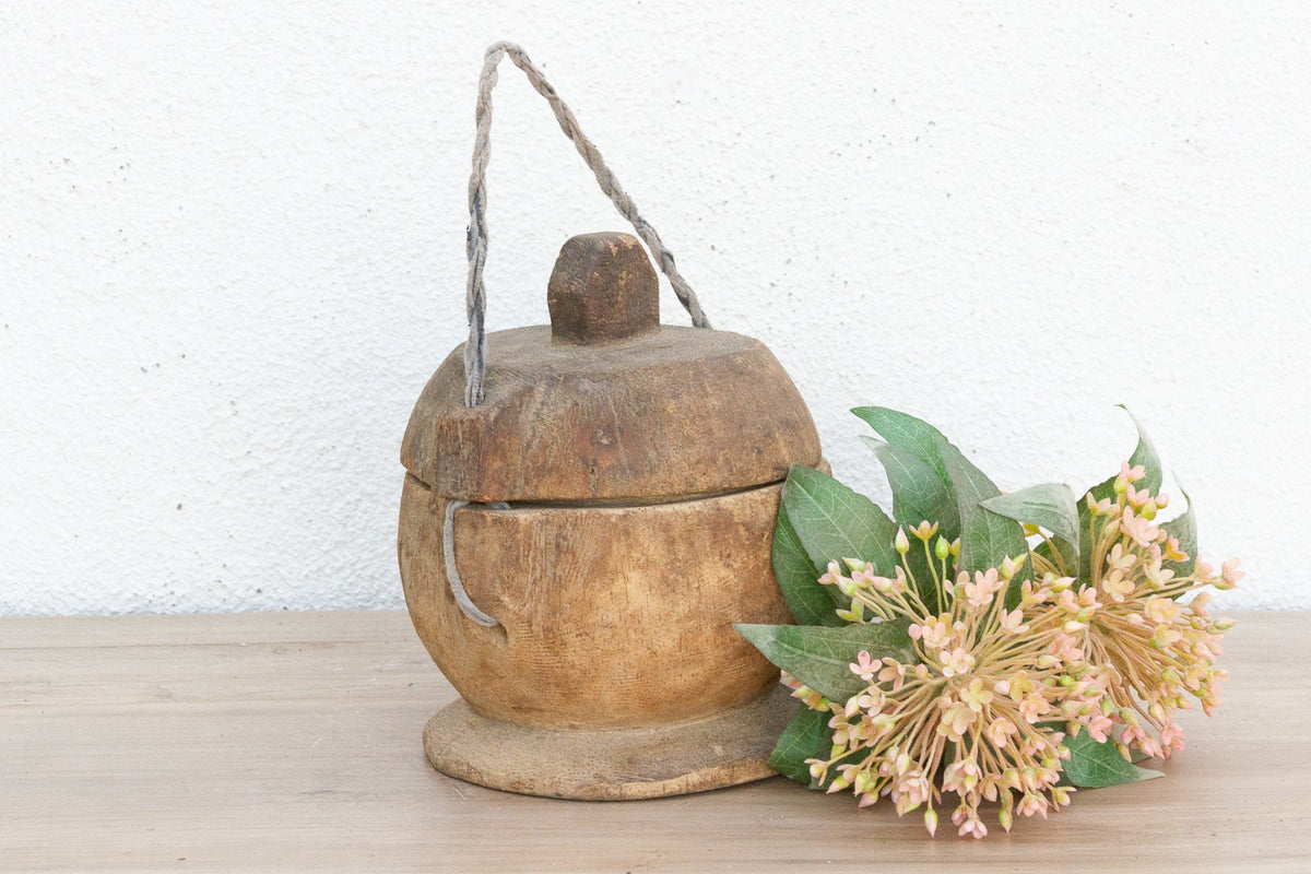 Antique Wooden Bowl w/ Rope Handle
